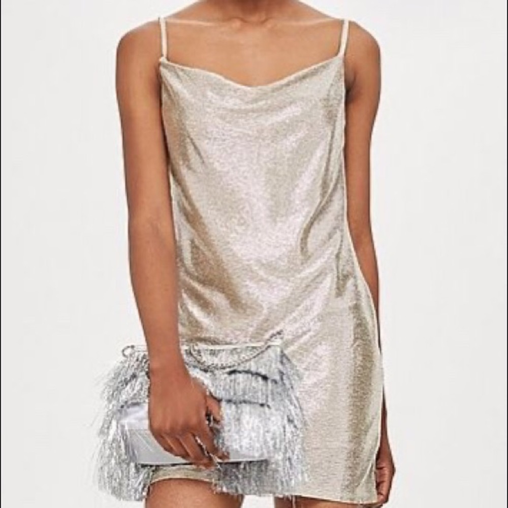 Topshop Foil Cowl Mini Dress Silver Metallic